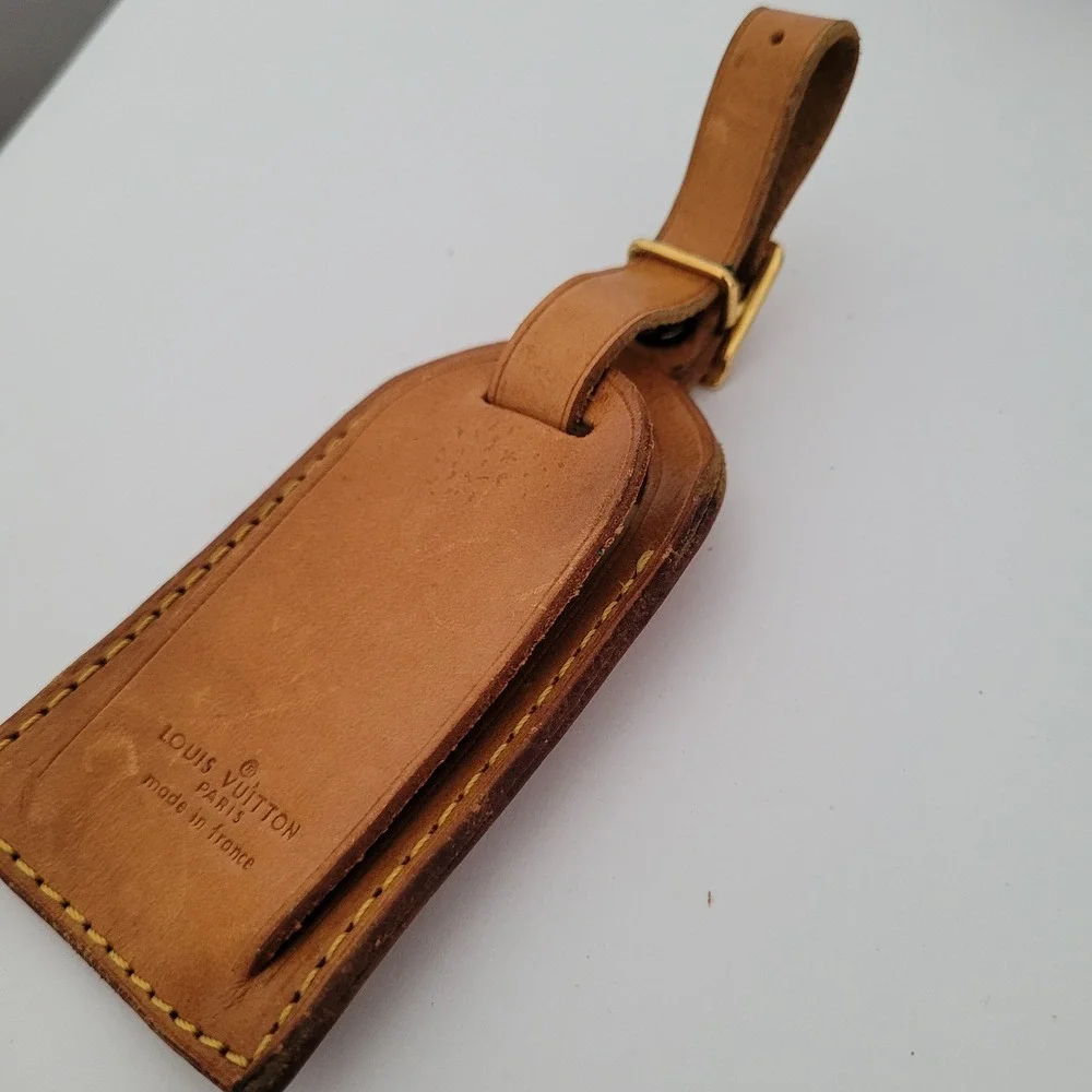 Louis Vuitton Vachetta Leather Luggage Tag Tan Brown Gold Buckle Made in France
